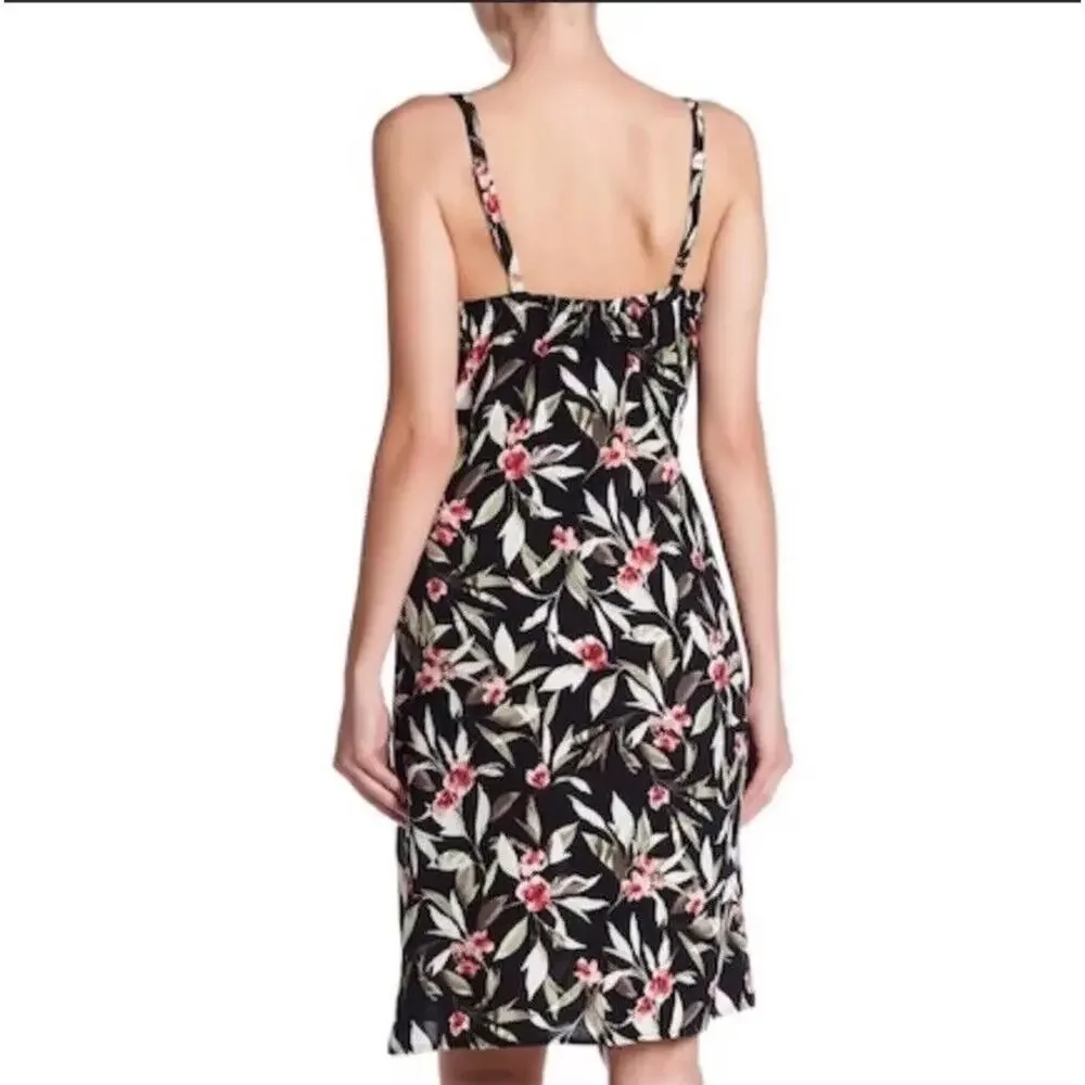 Bobeau Size XL Black Floral Print Lace Trim Slip Dress NWT - Picture 2 of 9